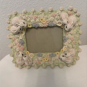 Vintage Resin Easter rabbit floral picture frame Bunny Garden by Fancy Frames.